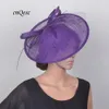 Moda de Nova roxo grande pires chapéu Sinamay Fascinator para Kentucky Derby, festa, casamento, raças, igreja, ocasião formal