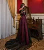 Elegant Bury Evening Dresses Appliqued Sheer Bateau Neck Buttons Back Prom Gowns With Half Sleeves Plus Size Tulle Formal Dress 407