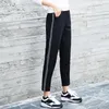 5 stilar Kvinnors Harembyxor Sida Striped Byxor Byxor Svart Vit Elastisk Lös Slim Pantalon Mujer S-XXL Femme