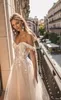 Muse by Berta 2019 A Line Wedding Dresses Off Houtter Lace Sextense Sweep Train Bridal Beach Boho Plus Size Robe de Mariee235b