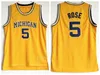 الكلية جيرسي ميشيغان ولفيرينس كرة السلة جالين روز كريس ويبر جوان هوارد الفانيز فريق أصفر مخيط شحن مجاني