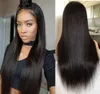 Tam Dantel PU Wig 9a İpeksi Düz Brezilyalı Virgin Saç İsviçre Dantelli İnce Ciltli Siyah Kadın İçin Düzenli Dikişli Swiss Dantel