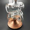 Bong en verre plaqué or Narguilé Bébé Double baril Recycleur Tuyau d'eau de vapeur S Plates-formes pétrolières Turbine Perc Bongs