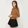 Nya Mode Kvinnor Suede Motorcykeljacka Slim Brown Full Lined Soft Faux Läder Kvinna Coat Veste Femme Cuir Epaulet Zipper