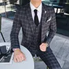 HOBO 2018 men suit is the groom's best man suit three-piece grid business career cultivate one's morality dress tide