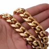 15 mm bred 8-40-tums längd Mäns cyklist guldfärg rostfritt stål Miami Curb Cuban Link Chain Halsband eller armbandsmycken253b