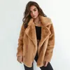 Koreanska Fashion Coat Women Fleece Faux Fur Jacket Coat Långärmad Öppna Front Slå ner Krage 2018 Höst Vinter Ytterkläder Toppar