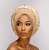 Foulard Turbante Luxury Mass Gold Beaded Mesh Testa avvolgere Velvet nigeriano Turbante Donna Hijab Extra Long Head sciarpa cappello 12 colori