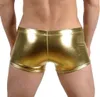 Grossist-senaste heta sexiga män faux patent läder latex baddräkt låg midja dragsko boxer shorts wetlook erotiska gay män underkläder trunkar