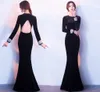 Plus Size Prom Dresses Elegant Black Long Tail Winter Evening Dresses T-shirt Fashion Back Velveteen Long Sleeved Hollow Ball Gown