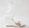 Fashion Leather White New Women Open Toe Ankel Wrap Super High Heel Wedge Sandals Real Pictures 5