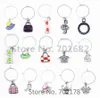 100st / parti slumpmässigt champagne vin glas charm med 25mm ringar tråd hoops dryck markörer party supplies