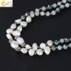 CSJA Irregular Pearl Beaded Necklace Mature Women Glass Crystal Beads Knot Rope Chain Necklaces Long Tassel Party Dress Jewelry S08083447