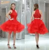 Czerwony Sexy Backless Zroszony Kryształy Krótkie Sukienki Homecoming Round Neck Tulle Sweet Party Sukienki Krótkie Klasy Prom Dresses DH311