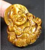 Kinesiska Tiger Eye Jade Pendant Buddha God Old Money Coin304M