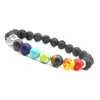 Sept Chakras arbre de vie breloques 8mm perles de pierre de lave noire bricolage aromathérapie diffuseur d'huile essentielle Bracelet bijoux de Yoga