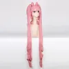 Pretty Soldier Sailor Moon Chibi Usa Long Straight Cosplay Wigs for Women Female Synthetic Hair Wig Two Ponytail and Bun Pink