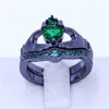 Yeni claddagh yüzük Birthstone Takı Düğün band yüzükler kadınlar için set Yeşil 5A Zirkon Cz Siyah Altın Dolgulu Kadın Parti Yüzük