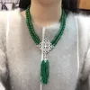 Kvinnors mode naturliga 2Rows Green Jade Micro Inlay Zircon Clasp Tassel Necklace Fashion Jewelry