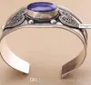 Vintage oude zilveren lapis lazuli kraal manchet armband Tibet zilveren hart