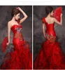 Kırmızı Kadınlar Çin Düğün Vestido Kadın Seksi Uzun Qipao fishtail modern Cheongsam moda bir omuz Kadınlar parti elbise