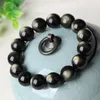 Bracelet d'obsidien noir obsidien naturel Bracelet doré Sprinkle Gold 814mm Bracelet Round Drop 3237921