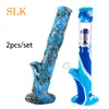 Hottest Dabbing Glass Bongs Hookah Straight Silicone Smoking Pipe 2pcs Beaker Silicone bong water pipes DAB Rig with 14MM Glass Bowl