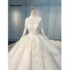Muslim Lace Wedding Dresses Vintage High Collar Full Sleeves Bridal Gowns Button Puffy Custom Made Wedding Gowns Dubai