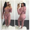 EUR Fashion Sexy Crop Top med Leggings Byxor 2 st \ Set Solid Stickade High Hip Clothing Tracksuits