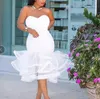 White Mermaid Prom Dresses Tea Length Sweetheart Ruffles Plus Size Evening Dress Back Zipper Organza African Women Bridal Guest Dr3162036