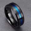 8mm linea blu uomo tungsteno anello in metallo duro maschio fidanzamento anelli di nozze gioielli monili moda anelli massonici all'ingrosso goccia spedizione