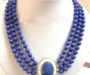 Collier de bijoux de charme 3Row Real Lapis Lazuli perle blanche