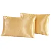 US UK Russia Size 2pcs 1pair Pillow Case Satin Solid Color Silk Pillowcase Pillow shams Twin Queen Cal-King 7 colors