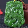 Ny naturlig jade Kina Handgravering Grön Jade Hänge Halsband Amulet Lucky Dragon Staty Collection Sommar Ornament