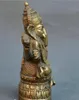 Chino viejo bronce Tibet budismo cuatro brazos elefante dios Mammon estatua de Buda