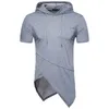 Sudaderas con capucha para hombre Sudaderas Hombres Sudaderas Tops Verano 2021 Moda Longitud larga Dobladillo Irregular Diseño de manga corta Hombre con capucha