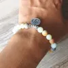 Matt Amazonite Stone Strand Armband Yoga Chakra Mala Bracelet Om Lotus Kvinnor Män Beaded Charm Armband Handgjorda Smycken