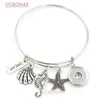 Whole New Arrival 18mm Snap Jewelry Wire Bangle Ocean Beach Sea Shell Starfish Sea Horse Charm Bracelets Bangle Snap Button Br274k