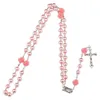 Collar de Rosario católico de cuentas de color rosa, negro y morado para niñas y mujeres, colgante de crucifijo con cuentas de cristal para padre, rosa, envío directo de halloween