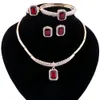 Jewelry Sets For Women Crystal Nigerian African Beads Necklace Earrings Bracelet Ring Fashion Geometric Jewellery Set