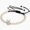 Neue Beliebte Silber überzogene Schwarze Perlen Link Strass Crown Charm Armband Womens Liebhaber Armbänder für Geschenk