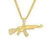 Collier pendentif pistolet Ak47 en alliage, strass glacés, avec chaîne cubaine Hip Hop Miami, couleur or argent, bijoux pour hommes et femmes, 2 pièces