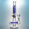 Agarrónos retos da articulação feminina de 14 mm com bobina congelável em linha feminina, construção de um cachimbo de água de vidro azul verde de bonguinha invertida T Bubbler Dab Oil Rig Ill06-07 do mar