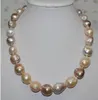 Classic 11-13mm Natural Pearl Necklace South Sea Baroque Gold Pink Beaded Necklaces 18inch 14k Gold Clasp