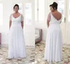 2022 Romantic Designer Plus size Wedding Dress Chiffon Cheap V neck With Sheer Short Sleeves Beaded Long Floor length Bridal Gowns New