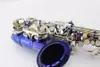 Märke Suzuki Small Bend B Flat Sopran Saxofon i B-Flat Unique Blue Bronze Saxofon Sopran Brass Sax Professional Musical Instrument