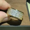 Luxurious Jewelry Paragraph 925 Silver Gemstone Rings Finger Shining 320pcs Full Simulated Diamond Gold Ring for Women Men