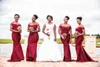 Africain New Fashion Dark Red Sirène Bridesmaid Robes Off épaule plis longueur de sol Moix de chambre formelle robe Vesitdos