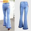 Broderie Stretching Flare jeans Femmes étirement des boutons de cloche pour les filles Pantalon pour femmes grandes taille A # K97