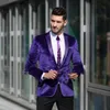 Jesień Winter Fashion Purple Velvet Groom Tuxedos Mężczyźni Ślub Tuxedos Doskonałe Mężczyźni Formalne Business Prom Dinarki Garnitury (Kurtka + Spodnie + Krawat) 1909